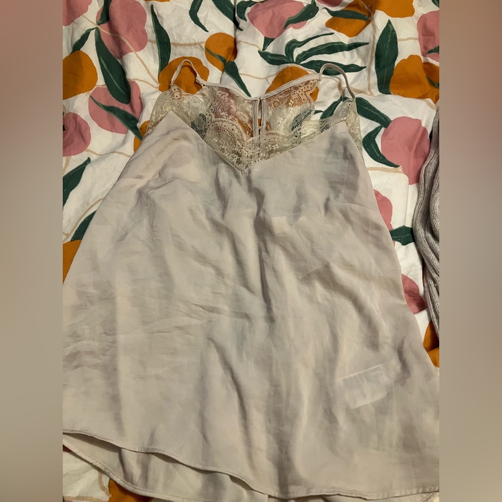 H&M Lace trim button back satin cami in nude/taupe/cream